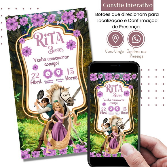 Convite Enrolados Rapunzel Digital Interativo Virtual