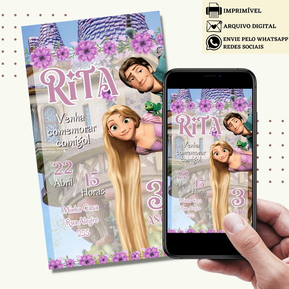 Convite Enrolados Rapunzel Digital Virtual