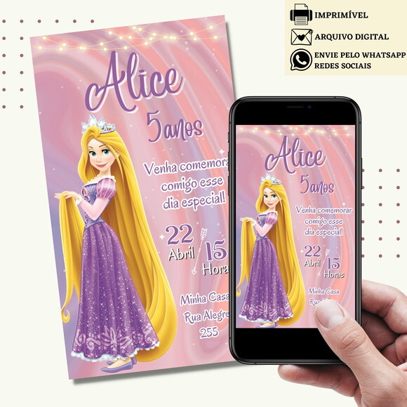 Convite Enrolados Rapunzel Digital Virtual