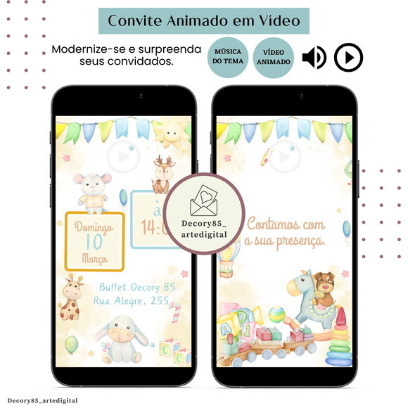 Convite Fábrica de Brinquedos em Vídeo Animado com Música