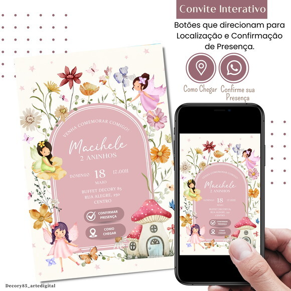 Convite Fadas Jardim Encantado Digital Interativo