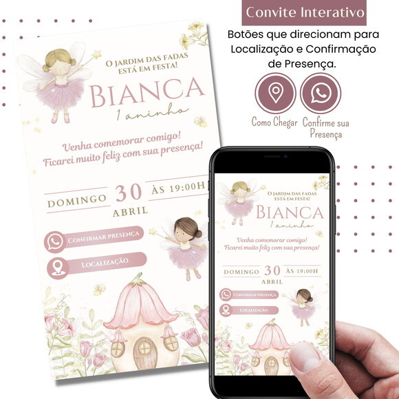 Convite Fadas Jardim Encantado Digital Interativo
