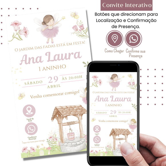 Convite Fadas Jardim Encantado Digital Interativo