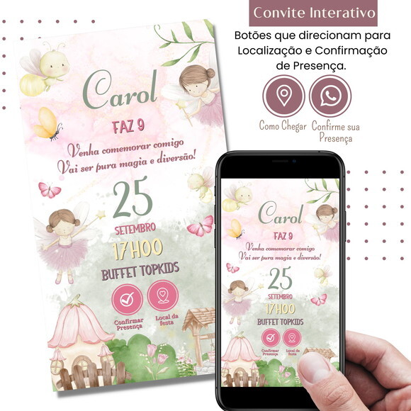 Convite Fadas Jardim Encantado Digital Interativo Virtual