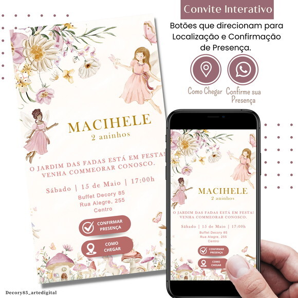 Convite Fadas Jardim Encantado Digital Interativo Virtual