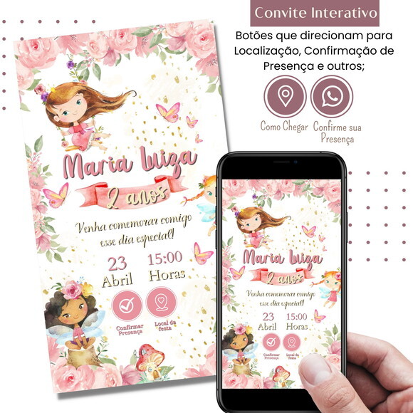 Convite Fadas Jardim Encantado Digital Interativo Virtual