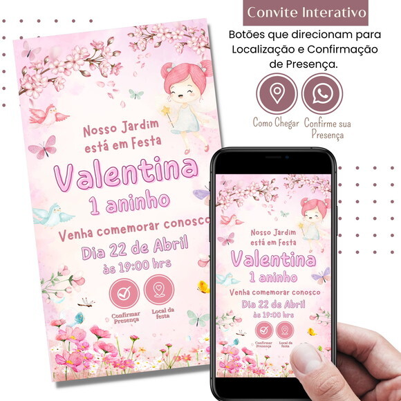 Convite Fadas Jardim Encantado Digital Interativo Virtual