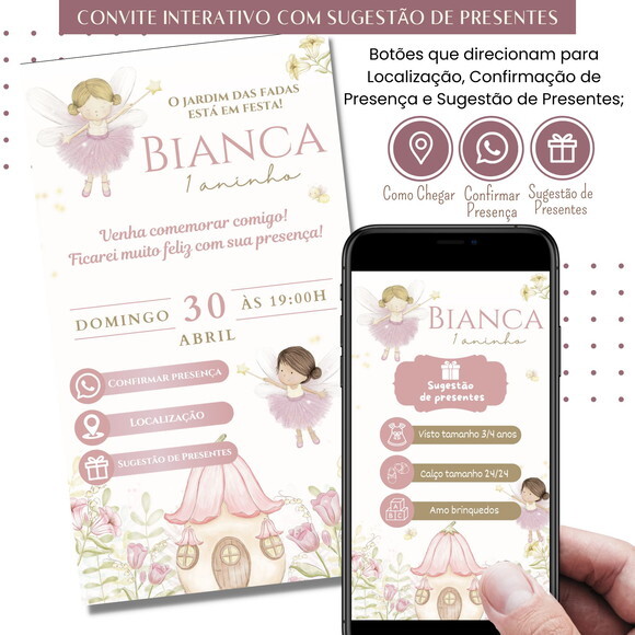 Convite Fadas Jardim Encantado Digital Sugestão de Presente