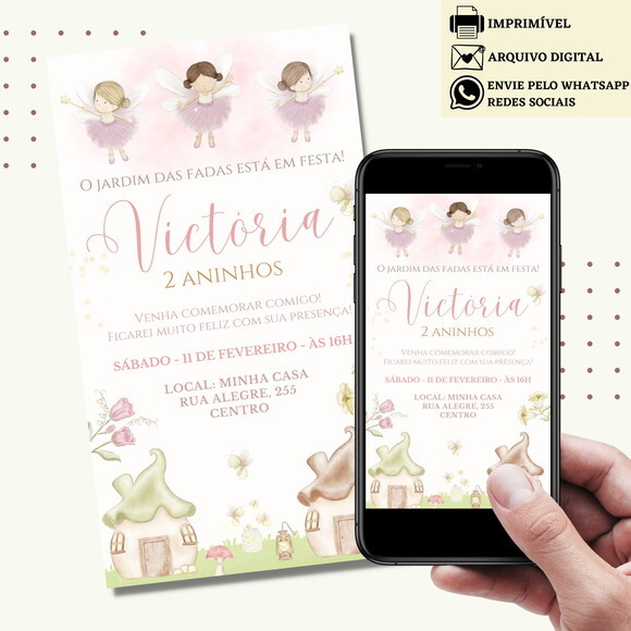 Convite Fadas Jardim Encantado Virtual Digital