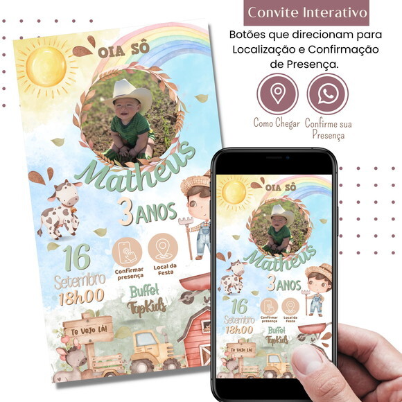 Convite Fazendinha Bichinhos Digital Interativo Virtual