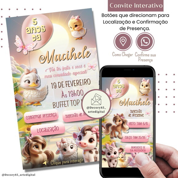 Convite Fazendinha Bichinhos Digital Sugestão de Presente