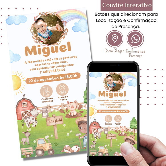 Convite Fazendinha Bichinhos Digital Interativo Virtual