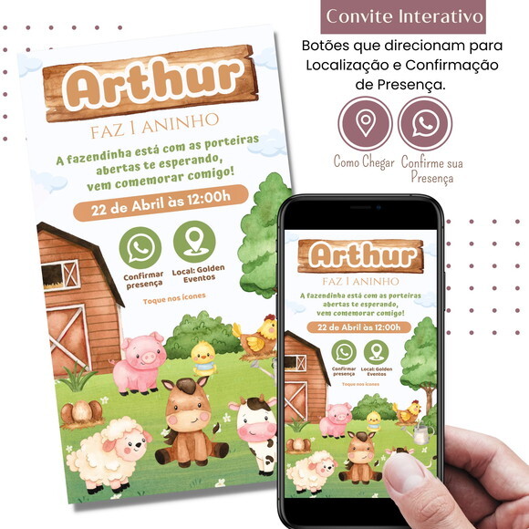 Convite Fazendinha Bichinhos Digital Interativo Virtual