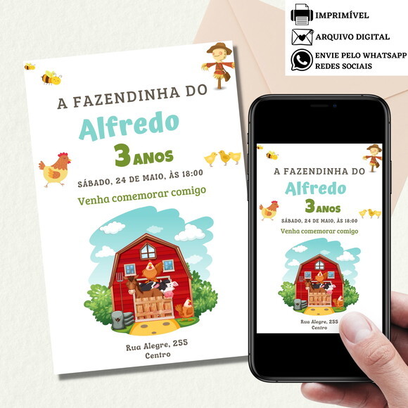 Convite Fazendinha Bosque Digital Virtual Aniversário