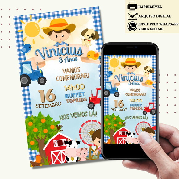 Convite Fazendinha Digital Virtual Menino