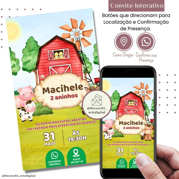 Convite Fazendinha Menino Digital Interativo Virtual