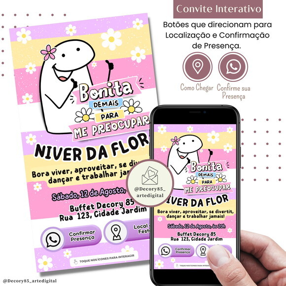 Convite Flork Bonequinho Bentô Digital Interativo Virtual