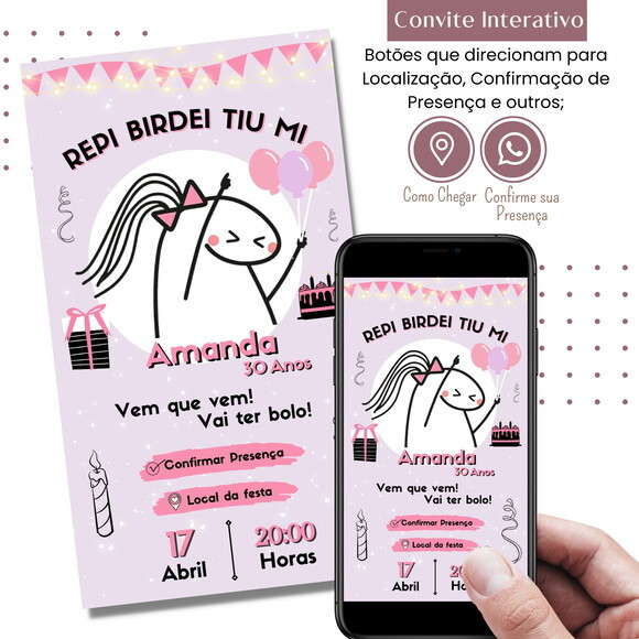 Convite Flork Bonequinho Bentô Digital Interativo Virtual