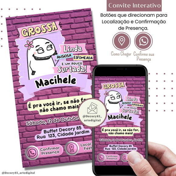 Convite Flork Bonequinho Bentô Digital Interativo Virtual