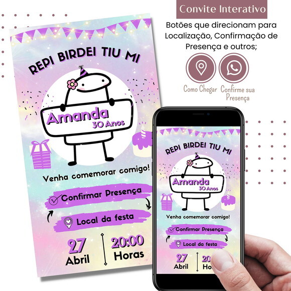 Convite Flork Bonequinho Bentô Digital Interativo Virtual