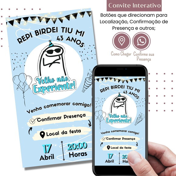Convite Flork Bonequinho Bentô Digital Interativo Virtual