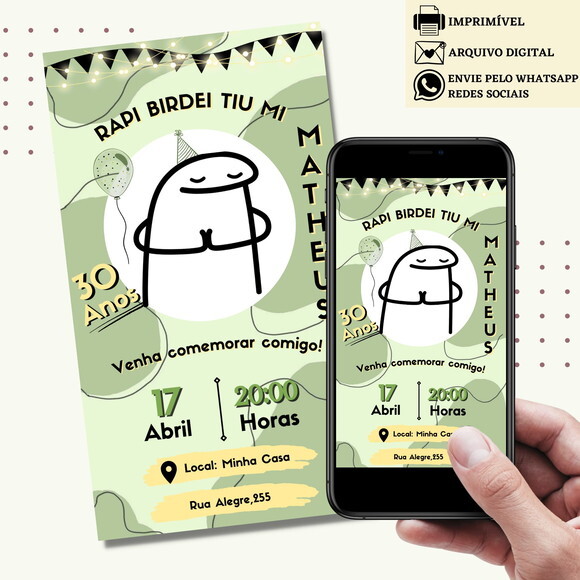 Convite Flork Bonequinho Bentô Digital Virtual