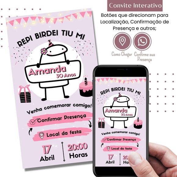 Convite Flork Bonequinho Bentô Digital Interativo Virtual