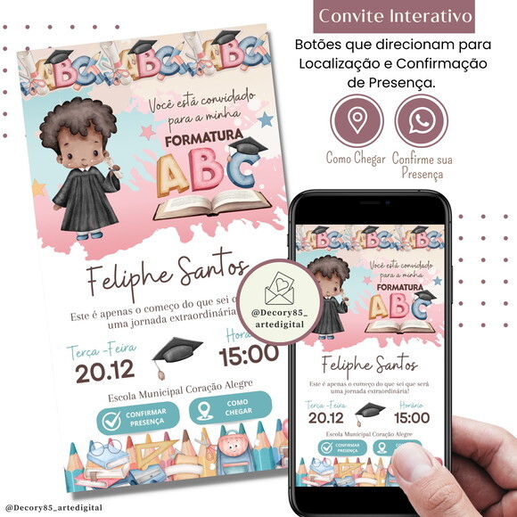 Convite Formatura Abc Pré Escolar Digital Interativo Virtual