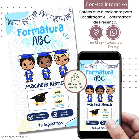 Convite Formatura Abc Pré Escolar Digital Interativo Virtual