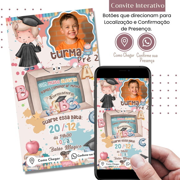 Convite Formatura Abc Pré Escolar Digital Interativo Virtual