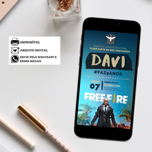 Convite Freefire Digital Virtual Menino