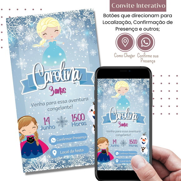 Convite Frozen Elsa Digital Interativo Virtual