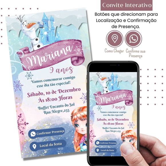 Convite Frozen Anna Digital Interativo Virtual