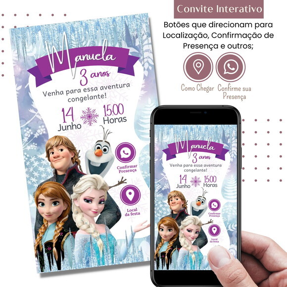 Convite Frozen Elsa Digital Interativo Virtual