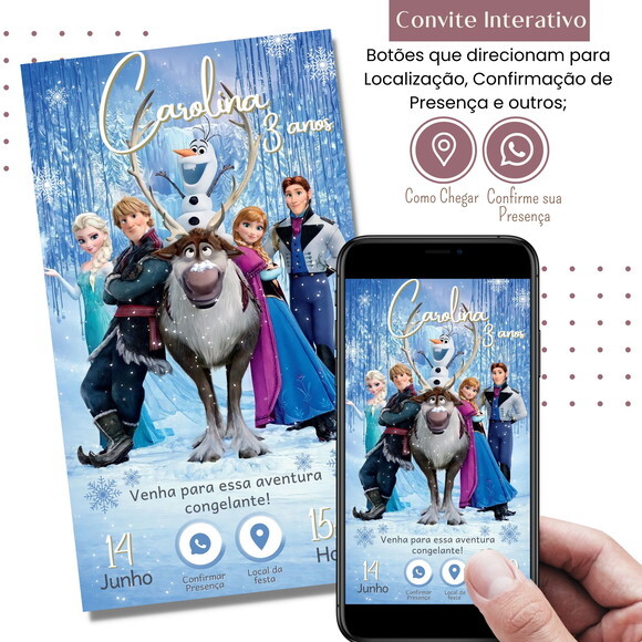 Convite Frozen Elsa Digital Interativo Virtual