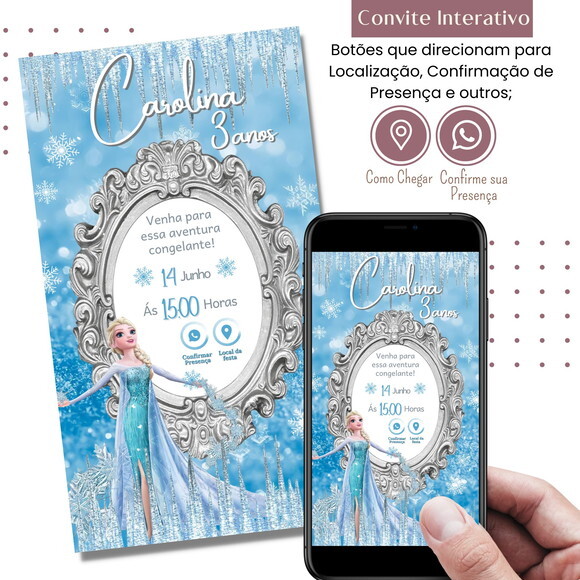 Convite Frozen Elsa Digital Interativo Virtual