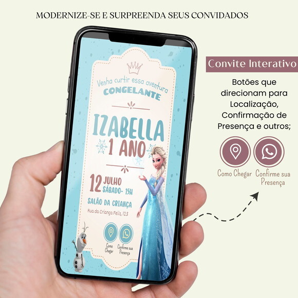 Convite Frozen Elsa Digital Interativo Virtual Aniversário