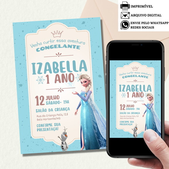 Convite Frozen Elsa Digital Virtual Aniversário Festa