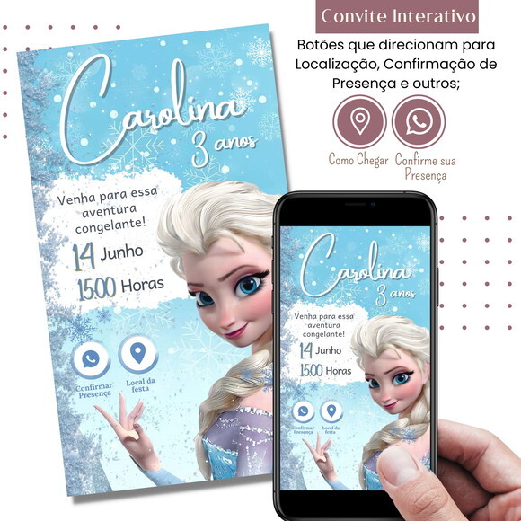 Convite Frozen Elsa Digital Interativo Virtual