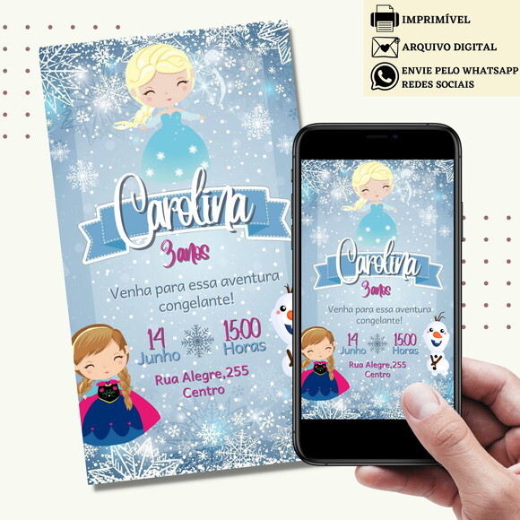 Convite Frozen Elsa e Anna Digital Virtual