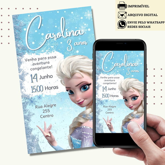 Convite Frozen Elsa e Anna Digital Virtual