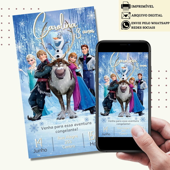 Convite Frozen Elsa e Anna Digital Virtual