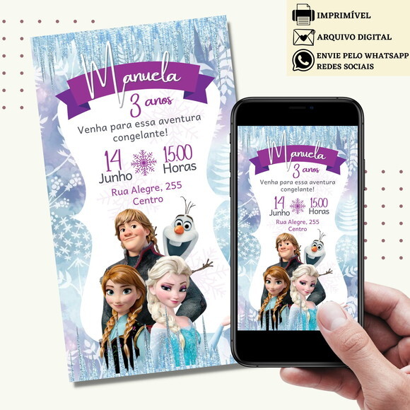 Convite Frozen Elsa e Anna Digital Virtual
