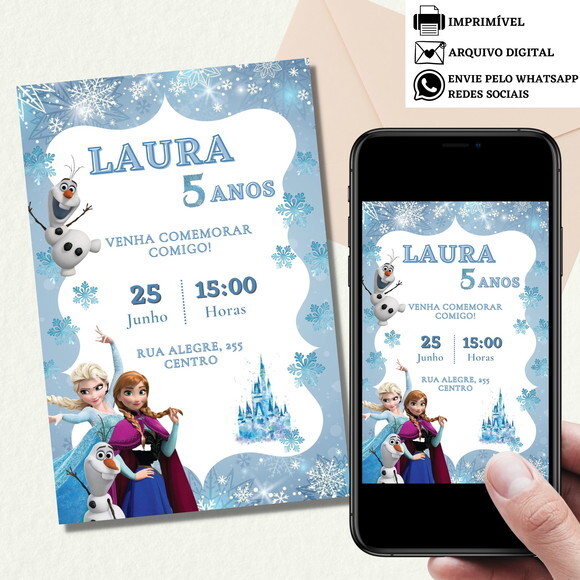 Convite Frozen Elsa e Anna Digital Virtual Aniversário