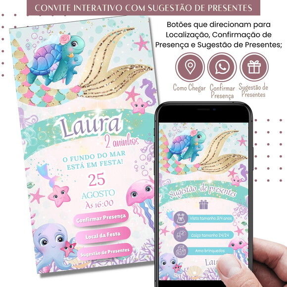 Convite Fundo do Mar Digital Interativo Sugestão de Presente