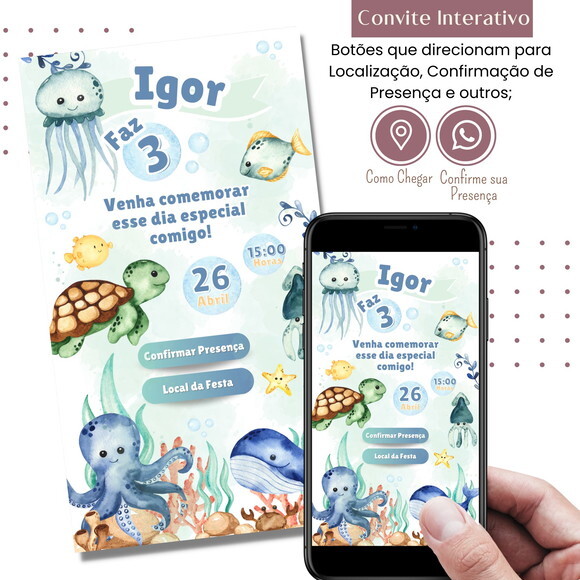 Convite Fundo do Mar Digital Interativo Virtual