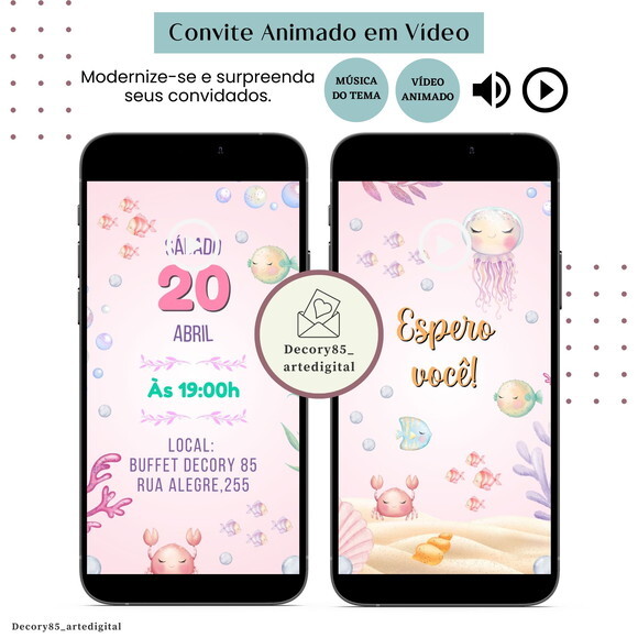 Convite Fundo do Mar em Vídeo Animado com Música Digital