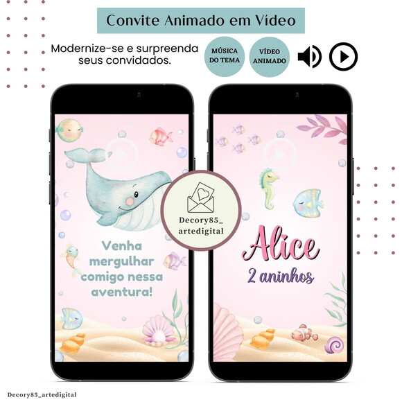 Convite Fundo do Mar em Vídeo Animado com Música Digital
