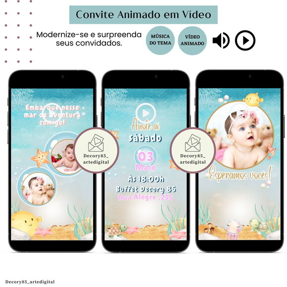 Convite Fundo do Mar em Vídeo Animado com Música Digital