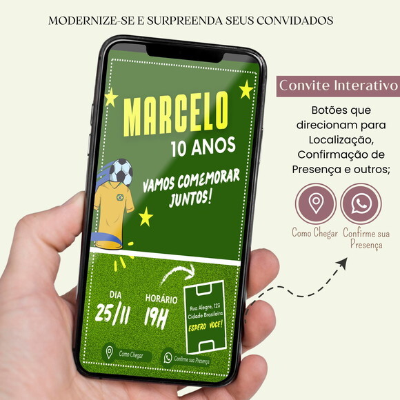 Convite Futebol Copa do Mundo Digital Interativo Virtual